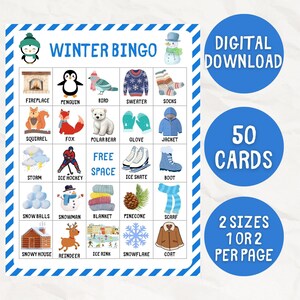Bingo de invierno, 50 cartones de bingo de invierno, actividad de invierno para niños, juego de aula de invierno, actividad de aula de invierno, bingo de invierno imprimible