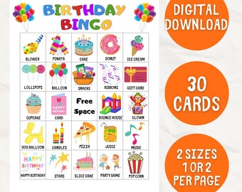 Birthday Bingo, 30 Birthday Bingo Game, Kids Birthday Game, Happy Birthday Bingo Game, Kids Birthday Party Game, Printable Birthday Bingo