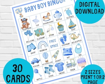 Baby Boy Bingo Spiel sofortiger digitaler Download, junge Baby-Dusche-Bingo, Baby-Dusche-Spiele, druckbare Baby Bingo, Baby-Boy-Dusche