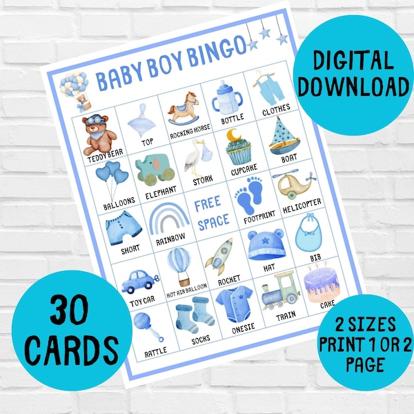 Baby Boy Bingo Game Instant Digital Download, Boy Baby Shower Bingo, Baby Shower Games, Baby Bingo Printable, Baby Boy Shower