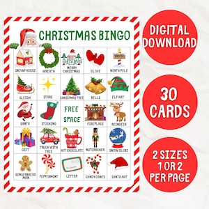 30 cartes de bingo de Noël, bingo de Noël, activité de Noël, bingo de Noël pour enfants, jeu de Noël, activité de Noël en classe, imprimable