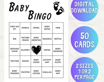 50 Baby Shower Bingo Cards, Printable Baby Bingo Game Cards, Minimalist Baby Bingo, Baby Shower Bingo Game, Uniqe Baby Gift Bingo