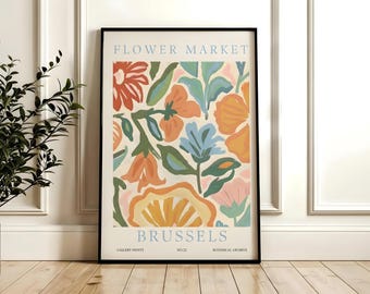 Flower Market Print : Brussels Abstract Floral Art for Danish Pastel Decor