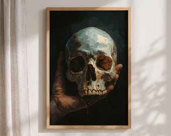 Gotisk skalle-väggkonst: Memento Mori-tryck Mörk Academia sovrumsdekor