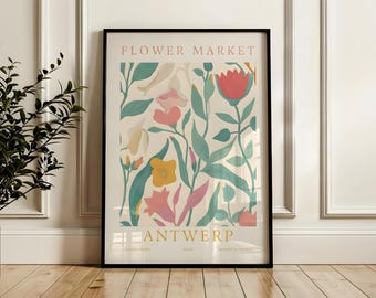 Antwerp Flower Market Print : Retro Floral Poster for Danish Pastel Decor