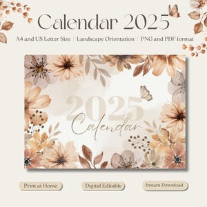 Calendar 2025 | Printable Calendar | Digital Calendar | Digital Planner | 2025 Calendar Planner | Floral Calendar 2025 | Print Calendar 2025