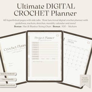 Planificador digital de ganchillo 2026 / Organizador de proyectos, seguimiento de materiales y diario de patrones para crocheteras / Descarga en PDF
