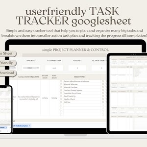 Può includere: Uno screenshot di un modello di foglio di calcolo di Google per un pianificatore di progetti e un tracker di attività. Il modello è progettato per aiutare gli utenti a pianificare e organizzare progetti di grandi dimensioni suddividendoli in passaggi di azione più piccoli. Il modello include sezioni per obiettivi e obiettivi, date di inizio e fine, pietre miliari e attività di azione. Il modello è facile da usare e da scaricare.