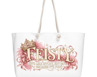Wochenendtasche mit frechem Kronenmotiv – Witziger Spruch, glamouröses Geschenk in Pink und Gold für Frauen, die das Sagen haben
