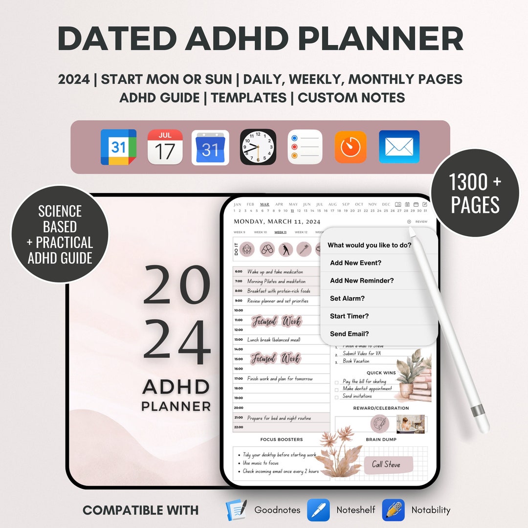 Adhd Digital Planner Goodnotes 2024 iPad Journal Calendar-planner for ...