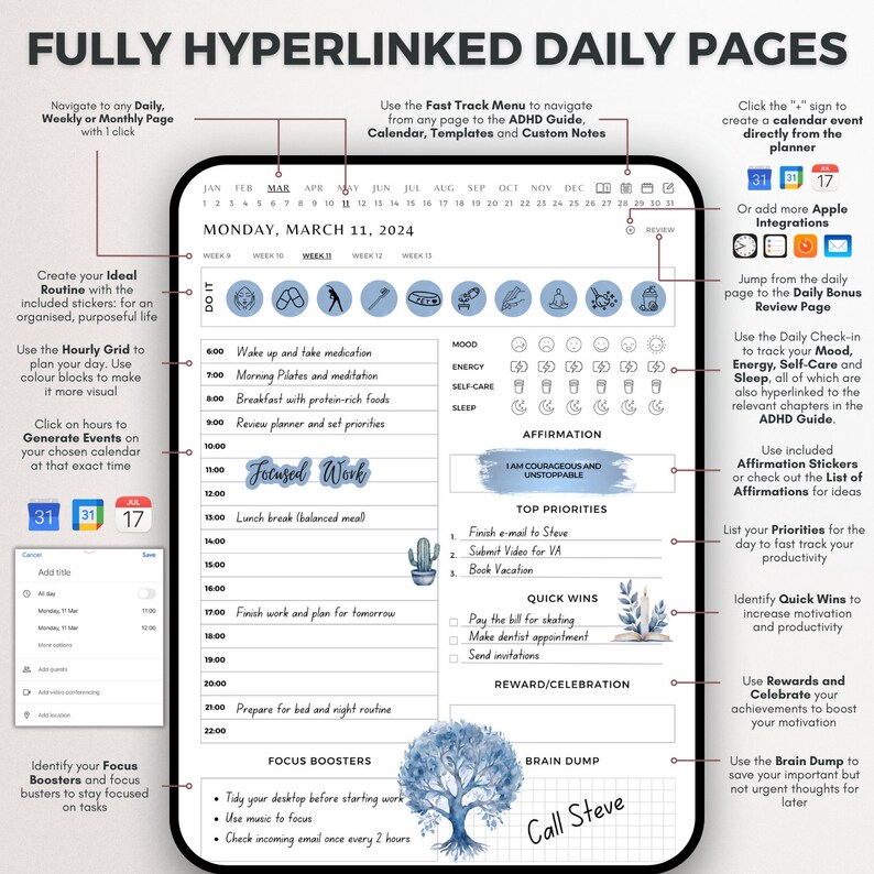 ADHD Planner Goodnotes 2024 iPad Digital Journal Digitalplanner, Daily ...