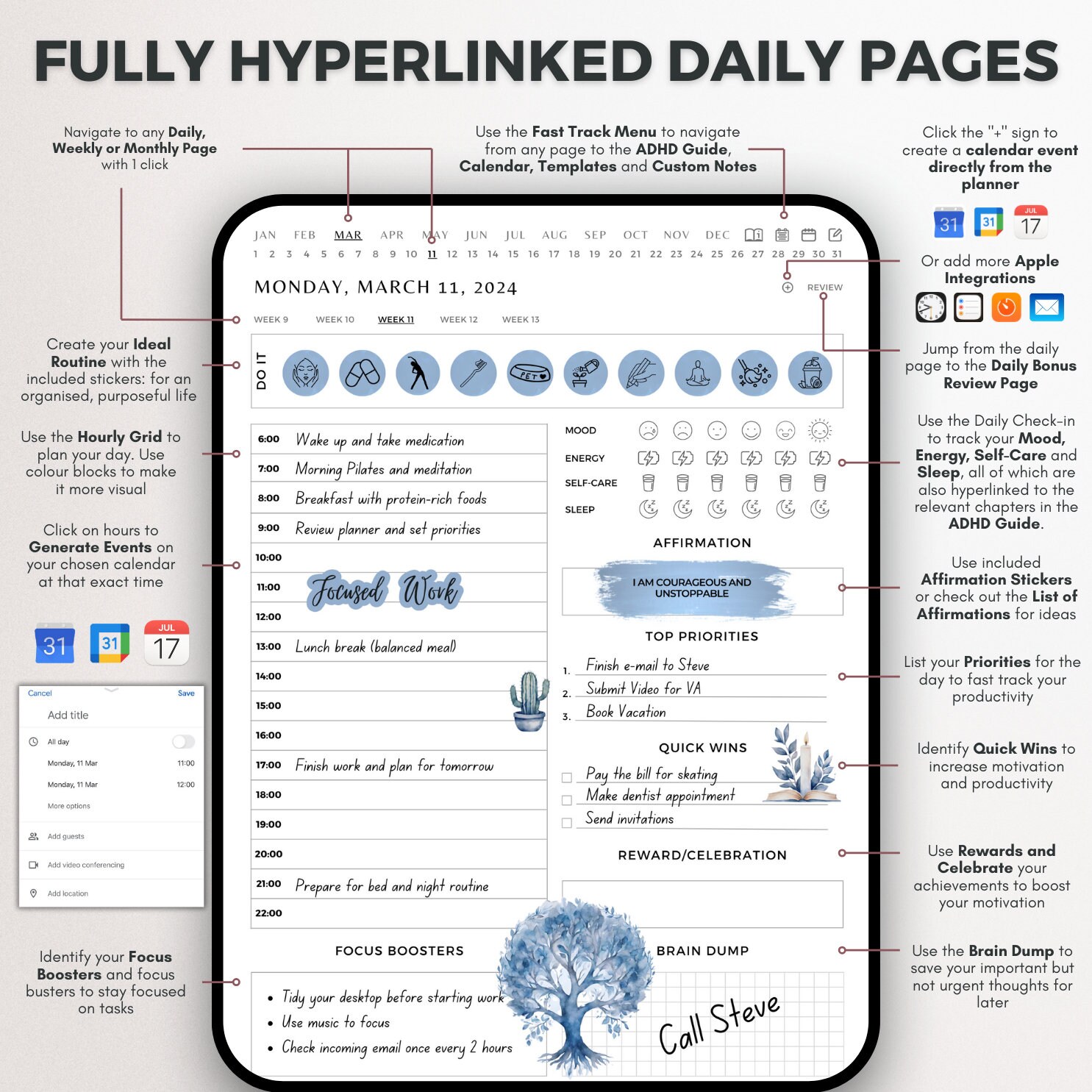 ADHD Planner Goodnotes 2024 iPad Digital Journal Digitalplanner, Daily ...