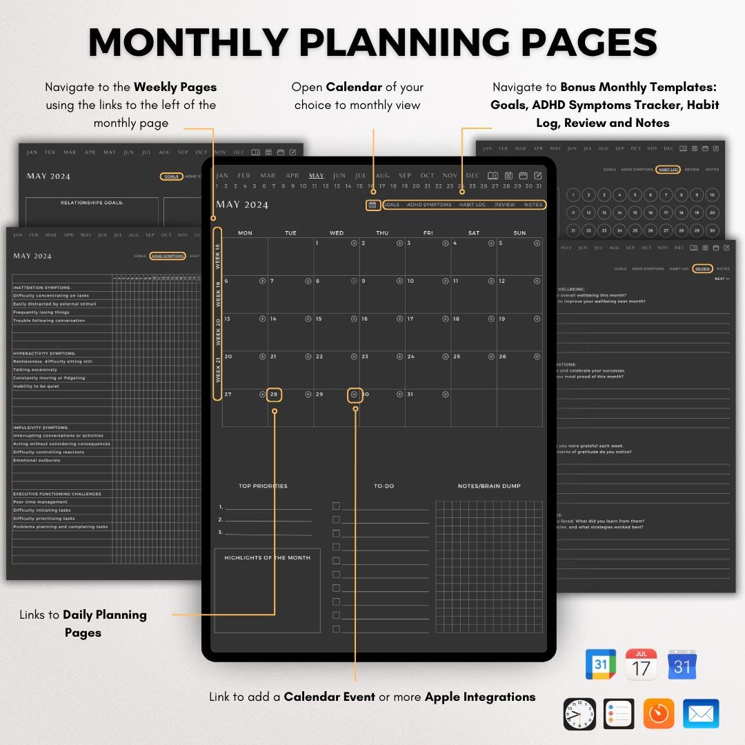 ADHD Digital Planner Journal iPad Goodnotes Notability 2025 Daily ...