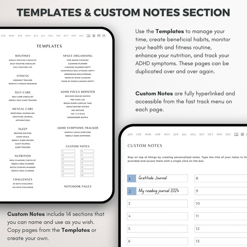 ADHD Planner Goodnotes 2024 iPad Digital Journal Digitalplanner, Daily ...