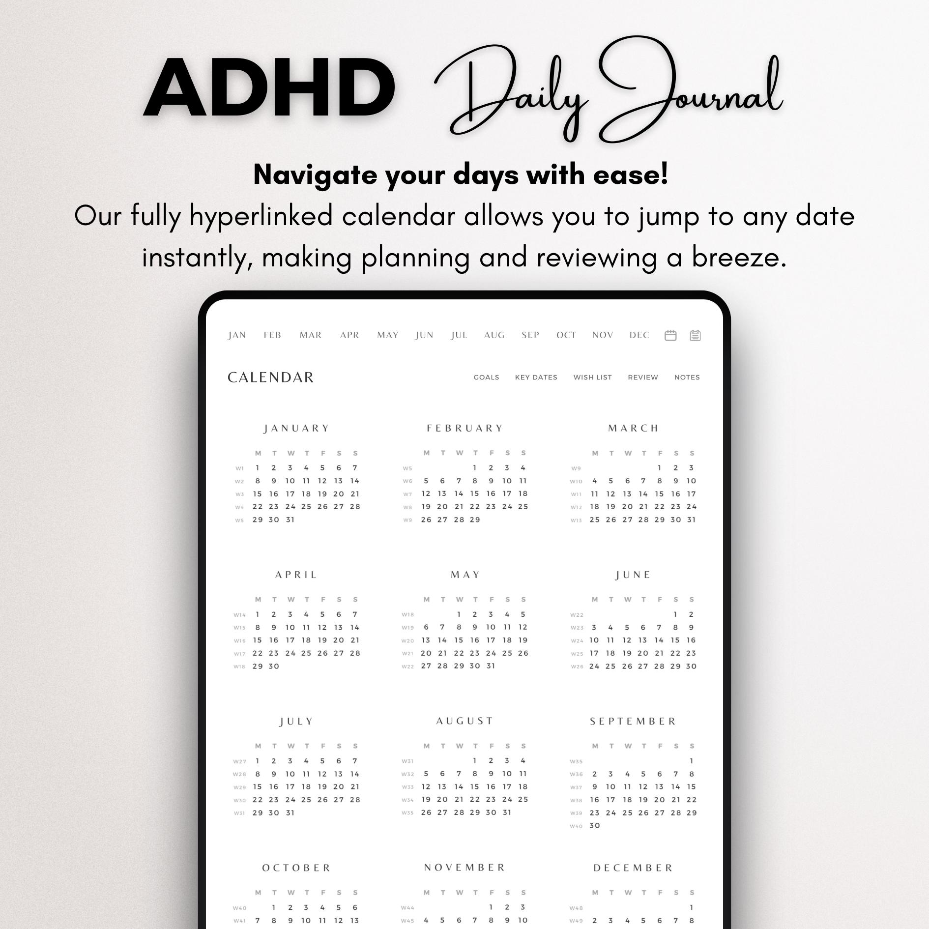 Goodnotes Daily Journal ADHD 2024 Adult Digital Planner Organizer iPad ...