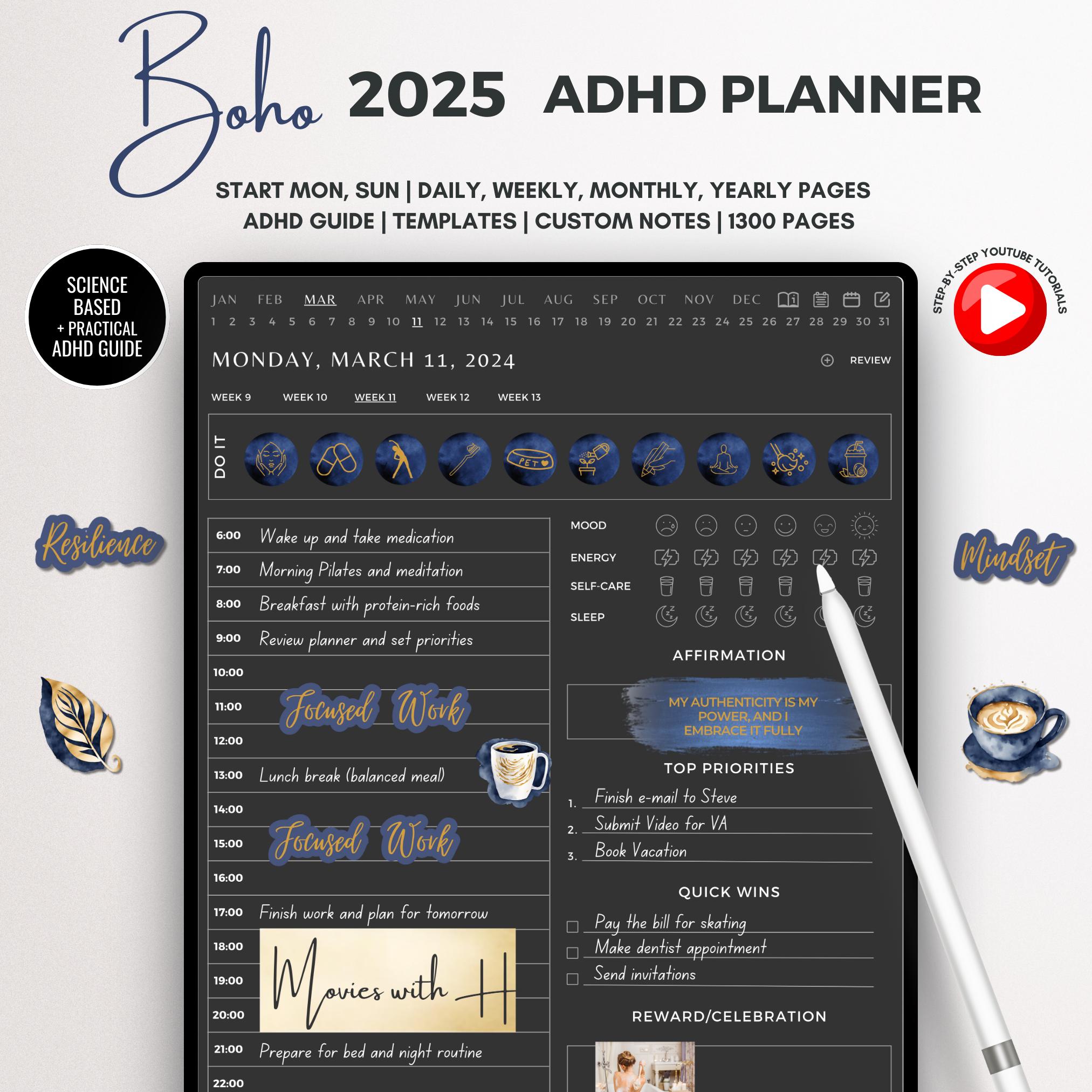 ADHD Digital Planner Journal iPad Goodnotes Notability 2025 Daily ...