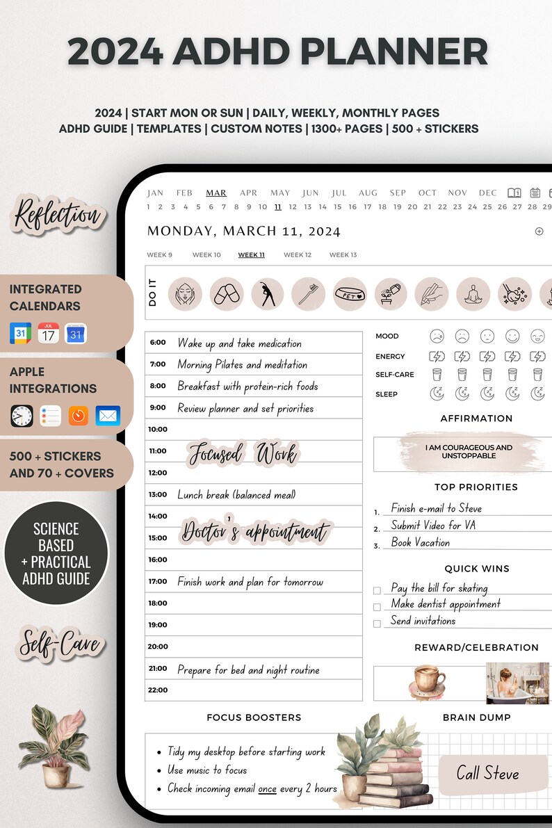 IPad Goodnotes Planner 2024 Adhd Digital Planner iPad ADHD Digital ...