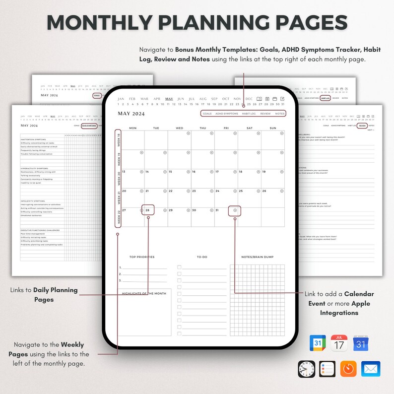 ADHD Planner Goodnotes 2024 iPad Digital Journal Digitalplanner, Daily ...