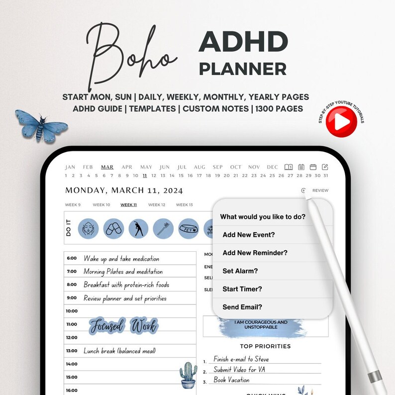 ADHD Planner Goodnotes 2024 iPad Digital Journal Digitalplanner, Daily ...
