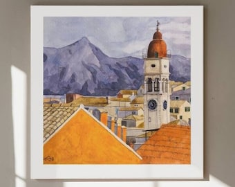 Corfu Old Town Watercolor Print – Mediterranean Art, Greece Travel Wall Decor