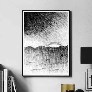 Noah&#39;s Ark, digital print, Bible art, wall art, Bible poster, Bible hermitages, Bible story art, Illustration, Old Testament Flood