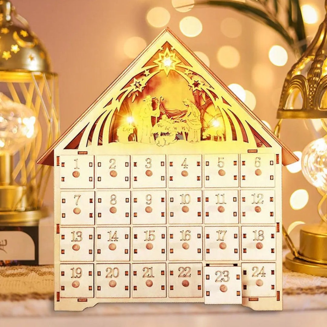 Led Advent Calendar Christmas Wooden Advent Calendar Countdown Etsy