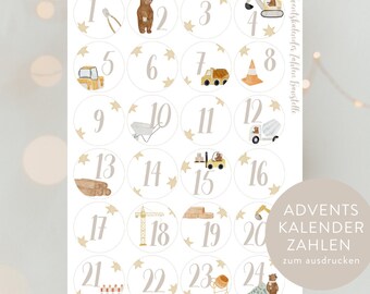 Adventskalender Zahlen Baustelle Digitaler Download | Adventskalender Kinder Zahlen Adventskalender Sticker Adventkalender Aufkleber HLPAK