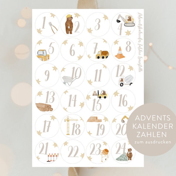 Adventskalender Zahlen Baustelle Digitaler Download | Adventskalender Kinder Zahlen Adventskalender Sticker Adventkalender Aufkleber HLPAK