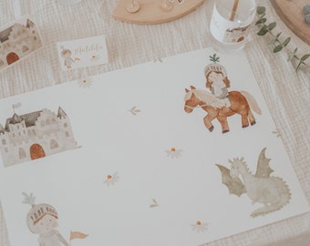 Tischset Kindergeburtstag Ritter Digitaler Download | Deko Kindergeburtstag Caketopper Platzset Kindergeburtstag Bastelset HLMD HLPTS