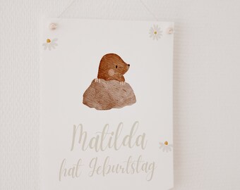 Wimpel Kindergeburtstag Waldtiere Maulwurf Digitaler Download | Deko Caketopper Partydeko Kindergeburtstag Bastelset HLMWT HLPW