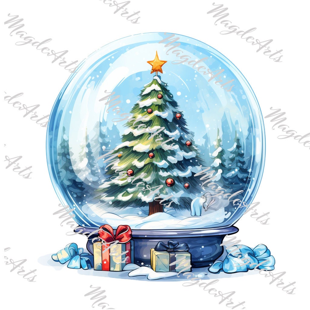 Christmas Tree Snow Globe PNG Clipart: Holiday Paperweight Designs ...