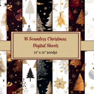 16 folhas de papel digital de Natal sem costura, texturas para impressão, clipart,