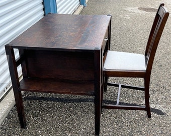 Antique Mission Arts & Crafts Tiger Oak Library Table / Desk with Matching Chair