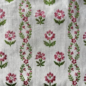 Gorgeous Brunschwig & Fils Floral White, Pink, and Green Sample 25x25 inches.