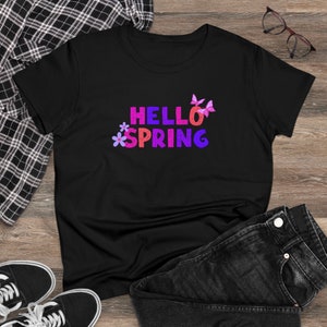 Hello Spring Women's Midweight Cotton Tee, Spring shirt for her, welcome spring, hello spring, spring season tees
