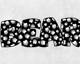 Bear Paw Print-alfabet, gesneden SVG-PNG-bestanden (digitale download)