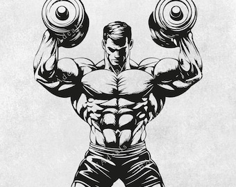 Bodybuilder Silhouette SVG | Gym Fitness Clipart (digital nedladdning)
