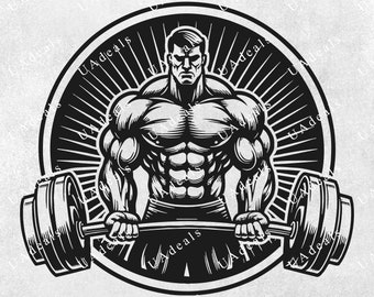 Bodybuilder Gym SVG, Fitness Clipart (digital nedladdning)