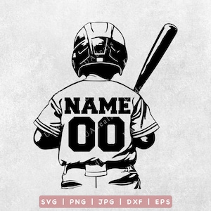 Baseball Player SVG | Personalized Name and Number | Kids Baseball Jersey Cut File | Sports Boy SVG for Cricut and Silhouette