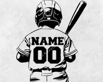Personalized Young Baseball Player SVG | Jersey Name & Number (Digital Download)