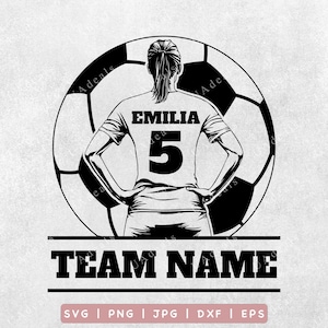 Custom Girl Soccer Player SVG | Personalized Name and Number | Female Football SVG | Team Name Design | Player PNG for Cricut Cut File