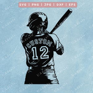 Softball Girl SVG | Custom Name and Number | Female Athlete Silhouette | Softball Player Cricut File | Sports Clipart for Shirt
