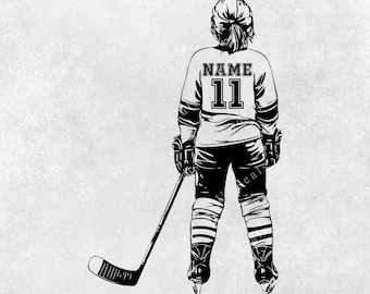 Female Hockey Player SVG | Custom Girl Name and Number | Personalized Hockey Jersey Design | Sports Silhouette for DIY Projects