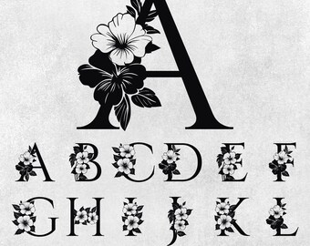 Alfabeto floral SVG, fuente de monograma floral (descarga digital)