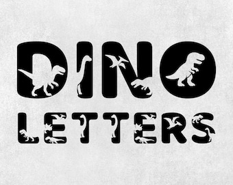 Pakiet czcionek SVG PNG z alfabetem dinozaurów | Pliki do cięcia liter i cyfr dinozaurów do Cricut Silhouette | Monogram urodzinowy dla dzieci