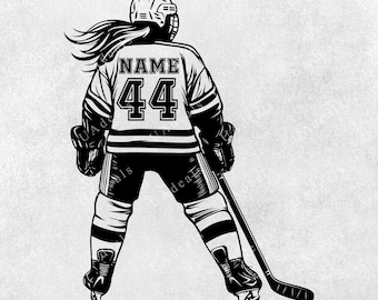 Girl Hockey Player SVG | Custom Female Name and Number | Personalized Hockey Player Design | Sports Silhouette for DIY Projects, Girl Hockey