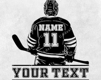 Hockey Player SVG, Personalized Name and Number, Custom Hockey SVG, Team Name Design png, Player PNG Graphic, Hockey Player Cricut Cut File