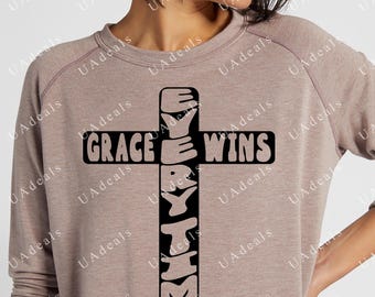 Cruz "La gracia triunfa" SVG, diseño cristiano para camiseta (descarga digital)