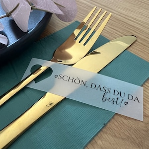 Besteckanhänger „Schön, dass Du da bist!“ für Deine Tischdeko auf Hochzeiten, Taufen, Geburtstagsfeier,...