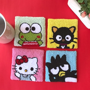 Cartoon Character Coaster Cat Mug Rug Gift Punch Needle Coaster Gift For Her Cute Gift For Happy Decor Cat Coaster Frog Bird Kitten Animal